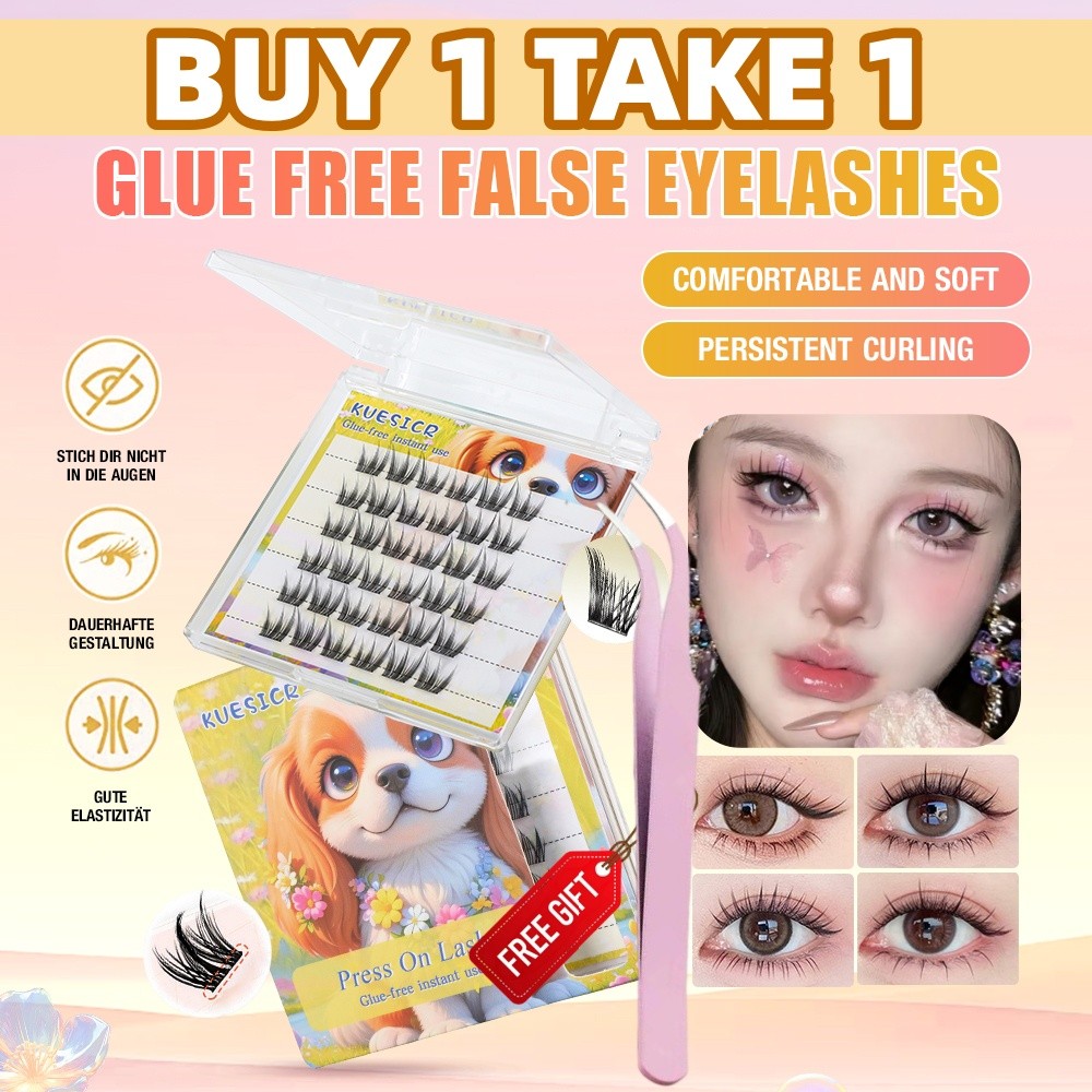 【ซื้อ 1 แถม 1】KUESICR ไม่ต้องใช้กาว ขนตาปลอมลายสุนัขน่ารัก ขนาด 9-13 มม. ลอน C สามารถนำกลับมาใช้ใหม่ได้