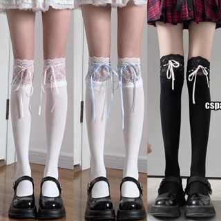 ถุงน่องลูกไม้สไตล์เกาหลีสำหรับผู้หญิง ประดับริบบิ้น สไตล์โลล…