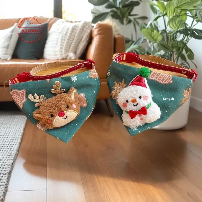 Sammi 23-40 ซม.Santa Snowman Christmas Tree สัตว์เลี้ยงปรับสามเหลี่ยมคอสวมใส่สําหรับสัตว์เลี้ยงขนาดเ