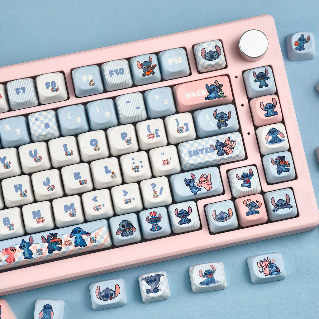 Lilo & Stitch Keycaps MOA โปรไฟล์ 130 คีย์ PBT Dye Sublimation สําหรับ AULA F75 F99 RK100 Mechanical Keycaps ลายการ์ตูน Disney น่ารัก Angel Stitch
