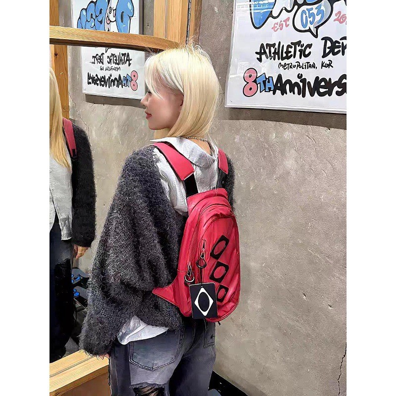 MSCHF กระเป๋าเป้สะพายหลังสไตล์เพชร ทำจากหนัง น้ำหนักเบาทราบสำหรับนักเรียนทั้งผู้ชายและผู้หญิง