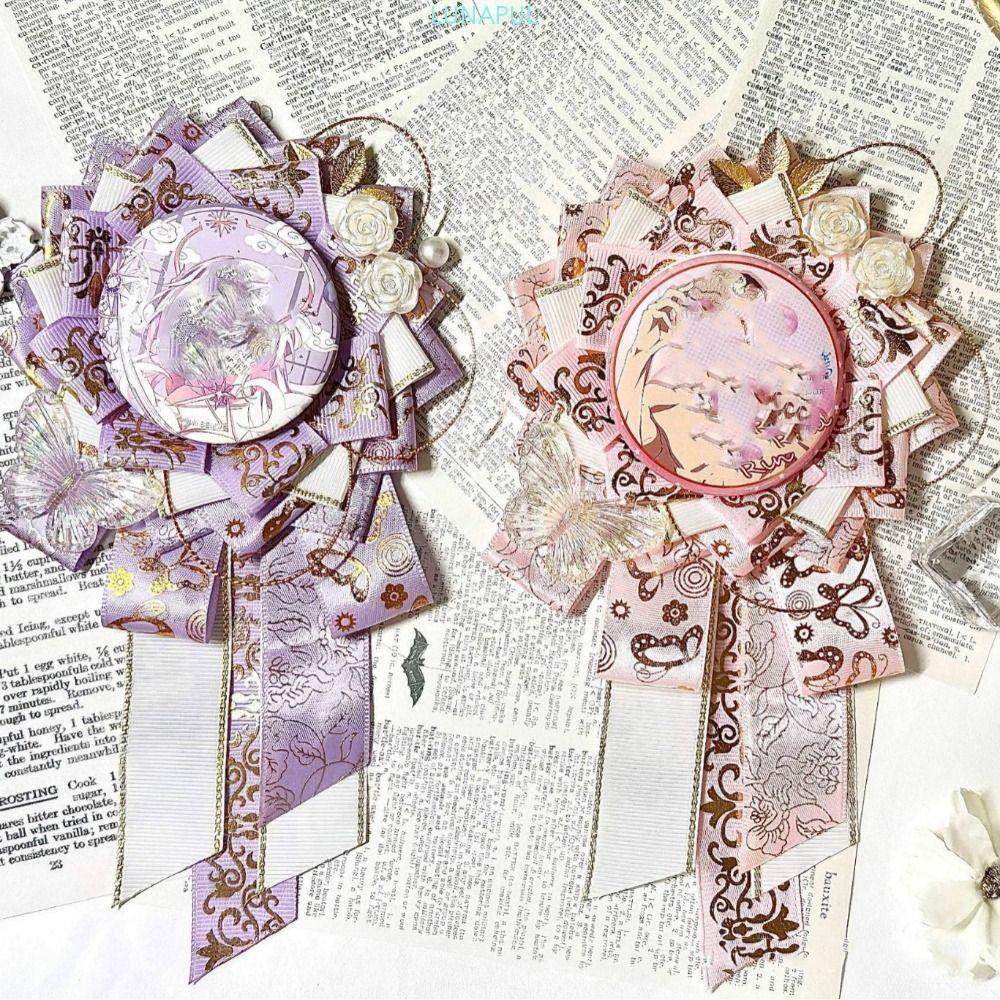 LUNAPUL Pins ฐานแสดง, เฉียงหางริบบิ้นดอกไม้อะนิเมะป้าย, กระเป๋า Ita เติมป้ายดอกไม้พลาสติกหรูหราคอสเพ
