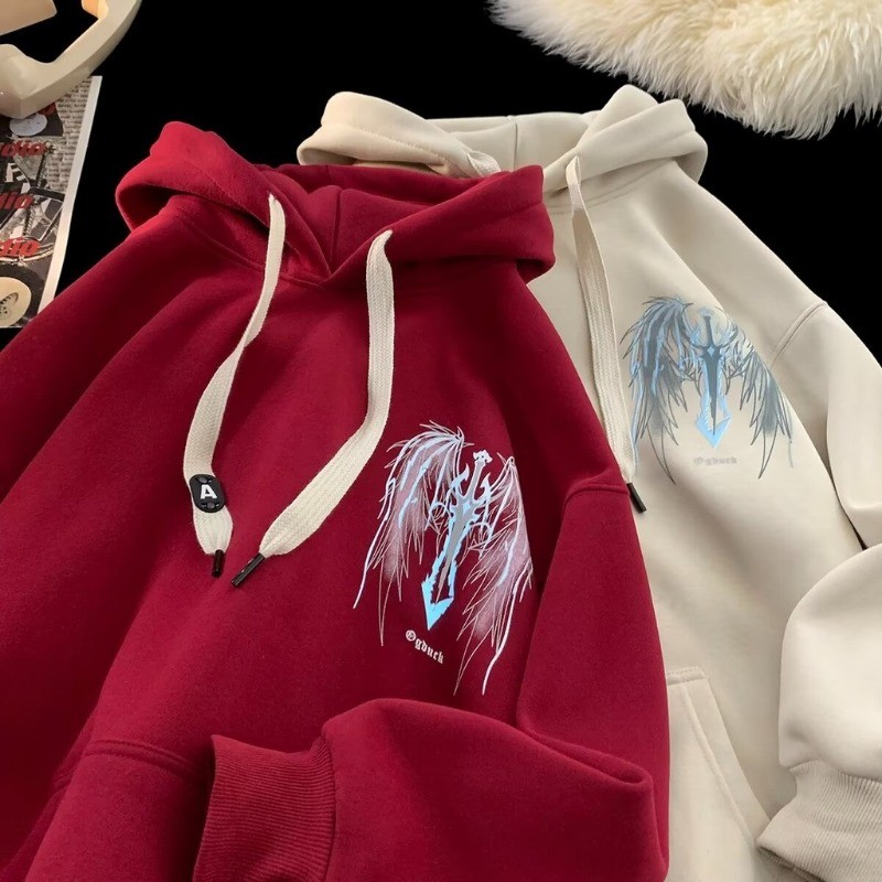 ขนาด ม-5เอ็กแอล ผู้ชายเสื้อกันหนาวหมวกฤดูใบไม้ร่วงและฤดูหนาวเสื้อผ้าลําลองแฟชั่นอะนิเมะปีกพิมพ์คลุมด้วยผ้าเสื้อสวมหัว โอ เวอร์ไซส์ หลวมแขนยาวเส - รูปที่ 3