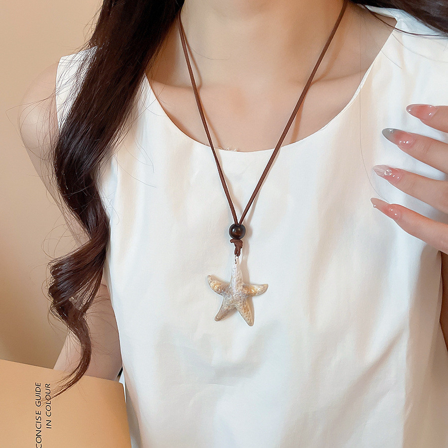 สร้อยข้อมือจี้ปลาดาวสำหรับผู้หญิง เชือกหนัง สไตล์วันหยุดชายทะเล