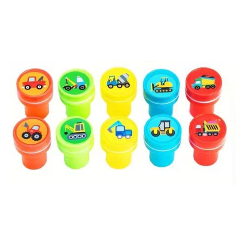 ดี 10 ชิ้นวิศวกรรมรถบรรทุก Stamper การ์ตูนพลาสติกยาง Stamper สําหรับเด็ก Art Craft โครงการการ์ดทําห้