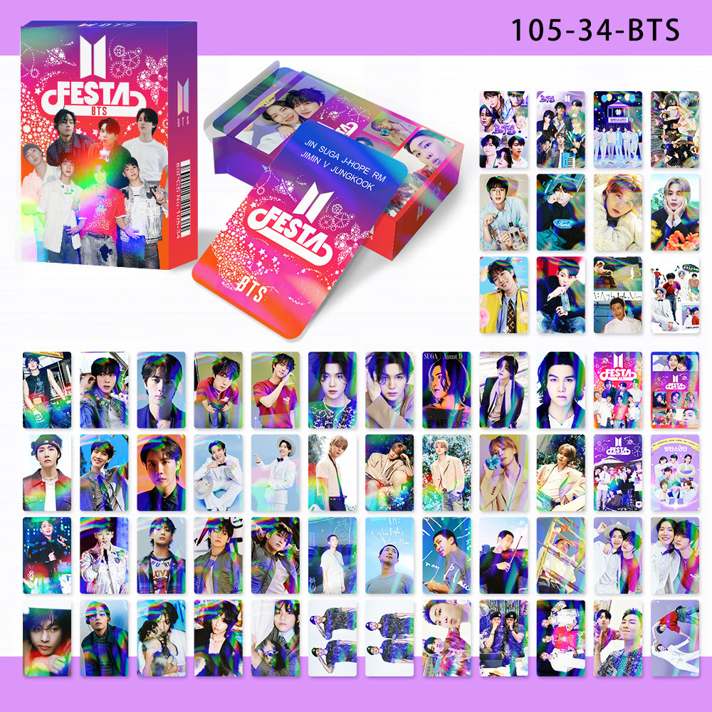 50-124pcs BT-S เลเซอร์โฮโลแกรม Lomo การ์ด 11th Anniversary 2024 FESTA MONOCHROME POP UP V Jung Kook 