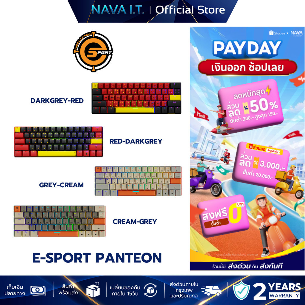 Neolution E-Sport Gaming Keyboard PATHEON คีย์บอร์ดเกมมิ่ง แมคคานิคอลคีย์บอร์ด PBT Double shot