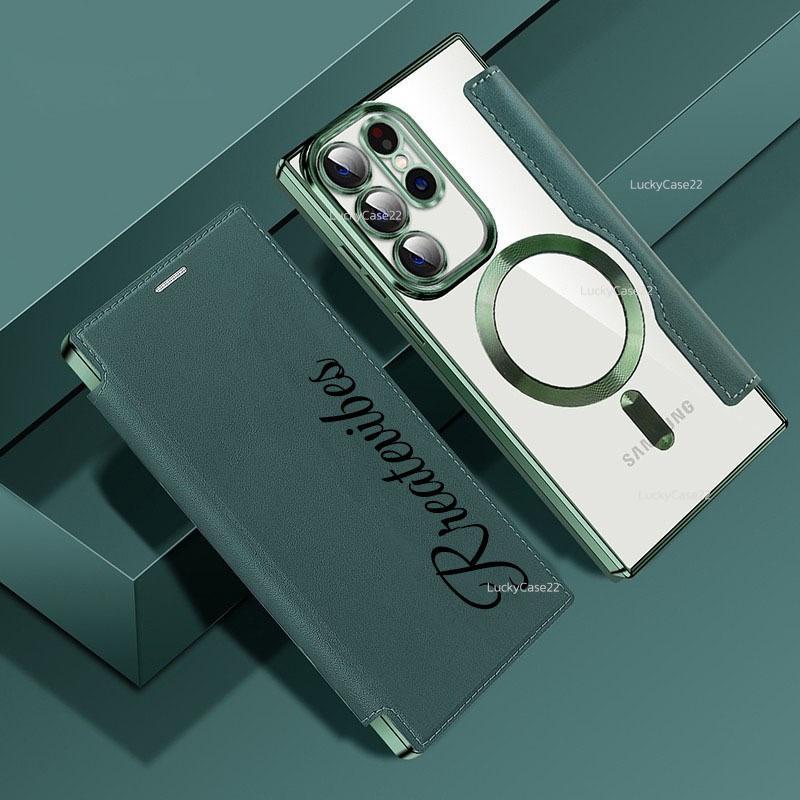 SAMSUNG ใหม่ล่าสุดหนังหนังออกแบบชื่อพิมพ์หนังผู้ถือบัตรเคสโทรศัพท์สําหรับSamsung A56 A36 A26 A55 A35 A15 A16 A17 A05 A05S A06 RFID Blockingกันกระแทก