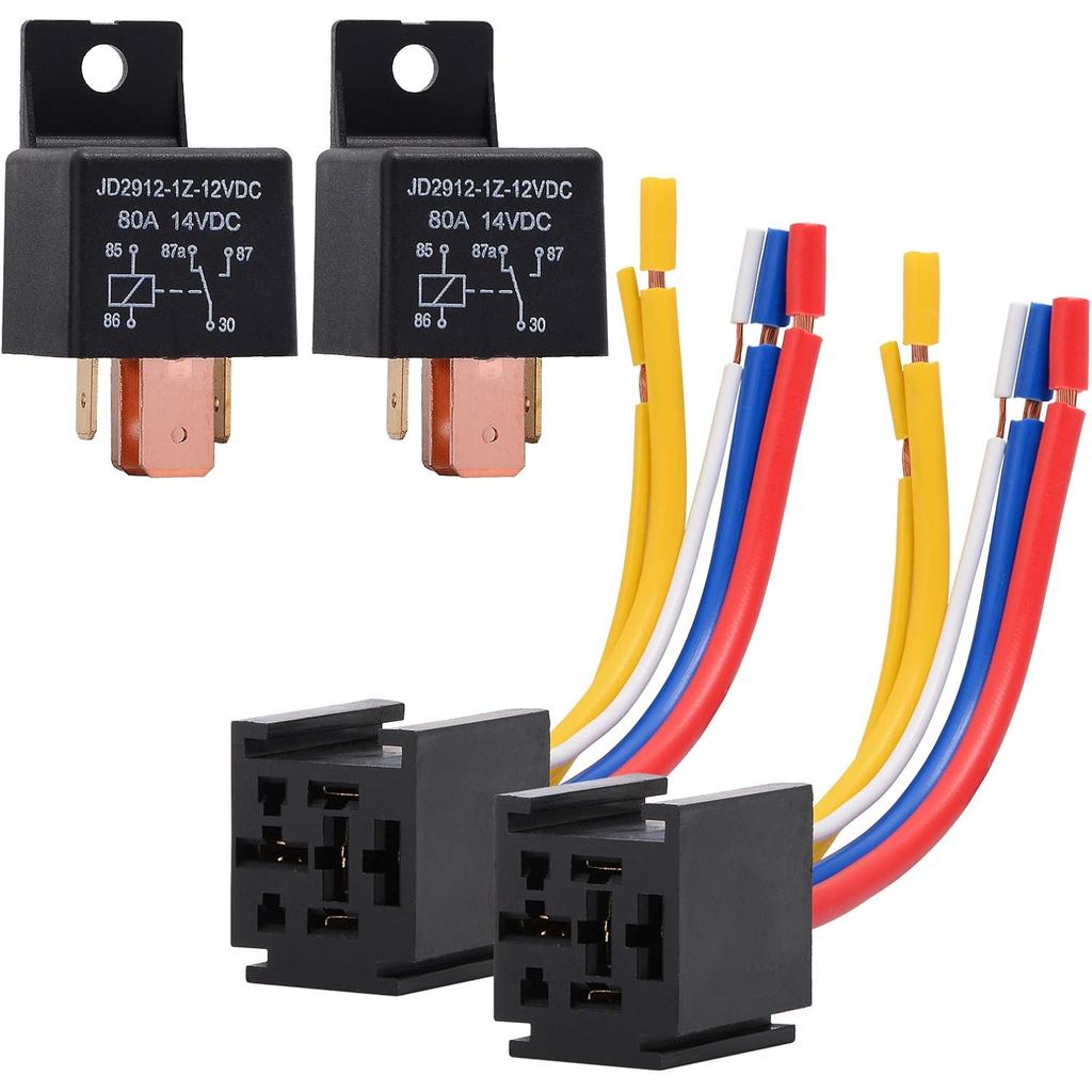 EHDIS 2 Packs Car Relay with Harness Truck Motor Heavy Duty 5-Pin 80A 12V Relay On/Off Normally Open