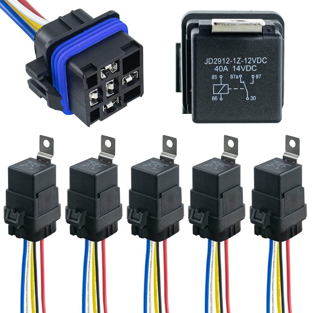5 Pack 12V DC 40/30 AMP Waterproof Relay Harness Tinned Copper Wires 5-PIN SPDT Automotive Relay