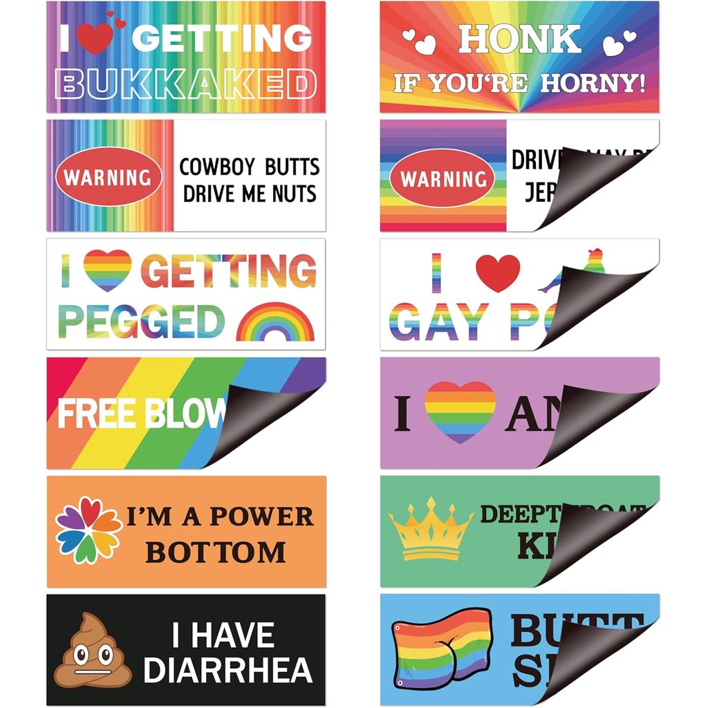 LGBTQ Pride Prank Bumper Stickers - 12Pcs Gay Rainbow Pride Funny LGBT Prank Bumper Stickers, Strong