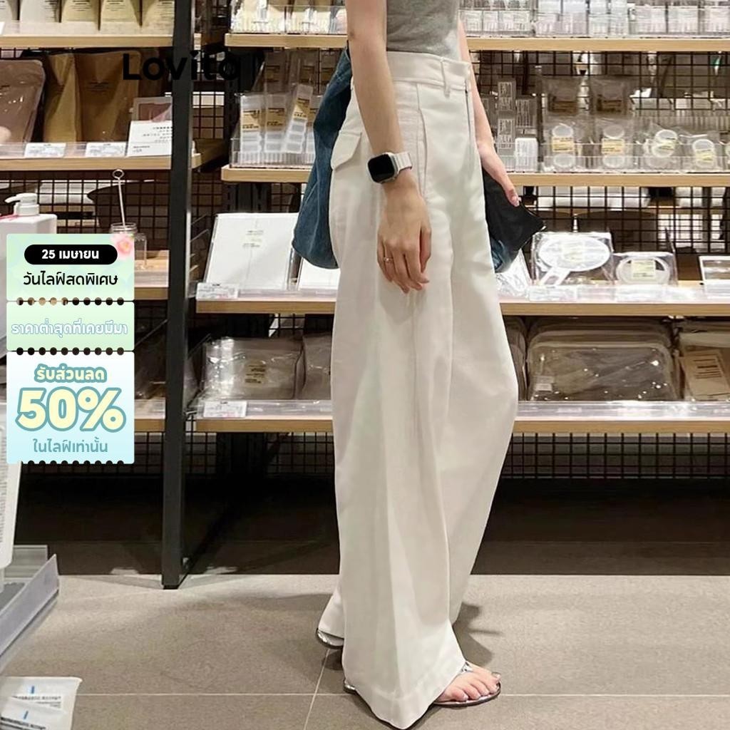 Lovito กางเกงลําลองกางเกงกระเป๋าธรรมดาสําหรับผู้หญิง LNA66434