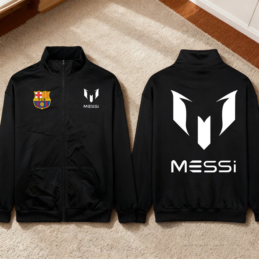 เสื้อแจ็คเก็ตคอตั้งมีซิป ทีม FC Barcelona Messi GOAT ไซส์ M-3XL