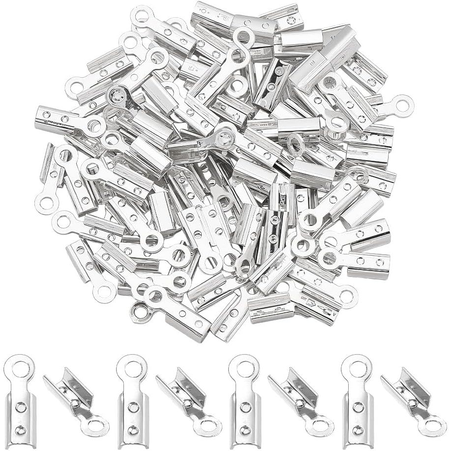 PH PandaHall พับปลายสายไฟ 200 ชิ้น เงินและทองเหลือง สำหรับทำสร้อยข้อมือและสร้อยคอมืองาน DIY ขนาด 7.5