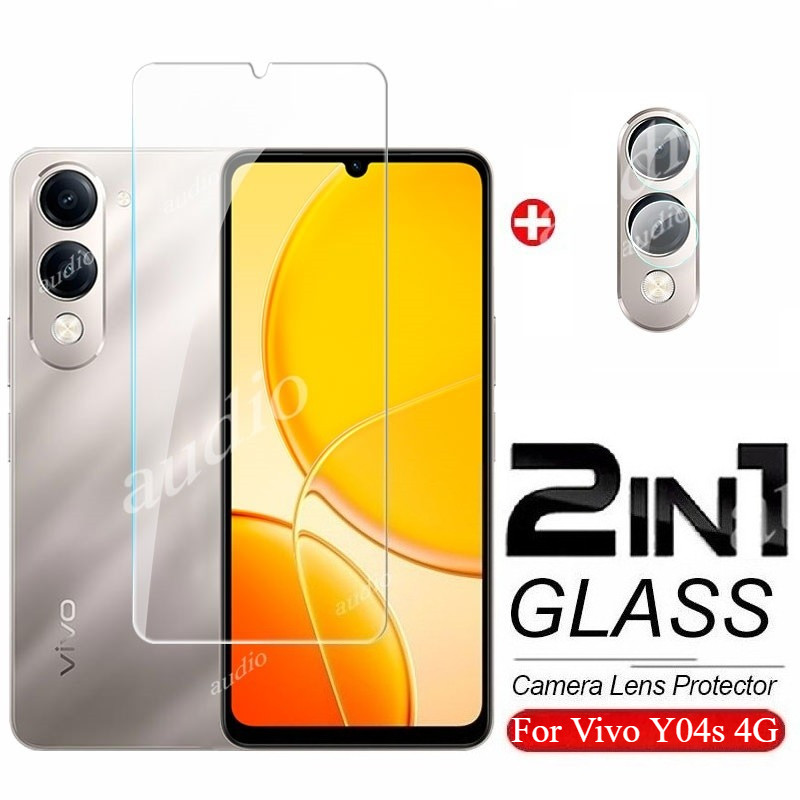 Vivo Y04s 4G 2In1 กระจกนิรภัยแบบเต็มหน้าจอป้องกันฟิล์มพร้อมกล้องเลนส์ProtectorสําหรับVivo Y04s Y04 S
