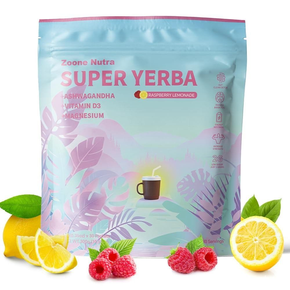 Zoone Nutra Super Yerba Mate ผงชาสําเร็จรูปพร้อมพรีไบโอติกและโปรไบโอติก รสราสเบอร์รี่น้ํามะนาวสําหรั