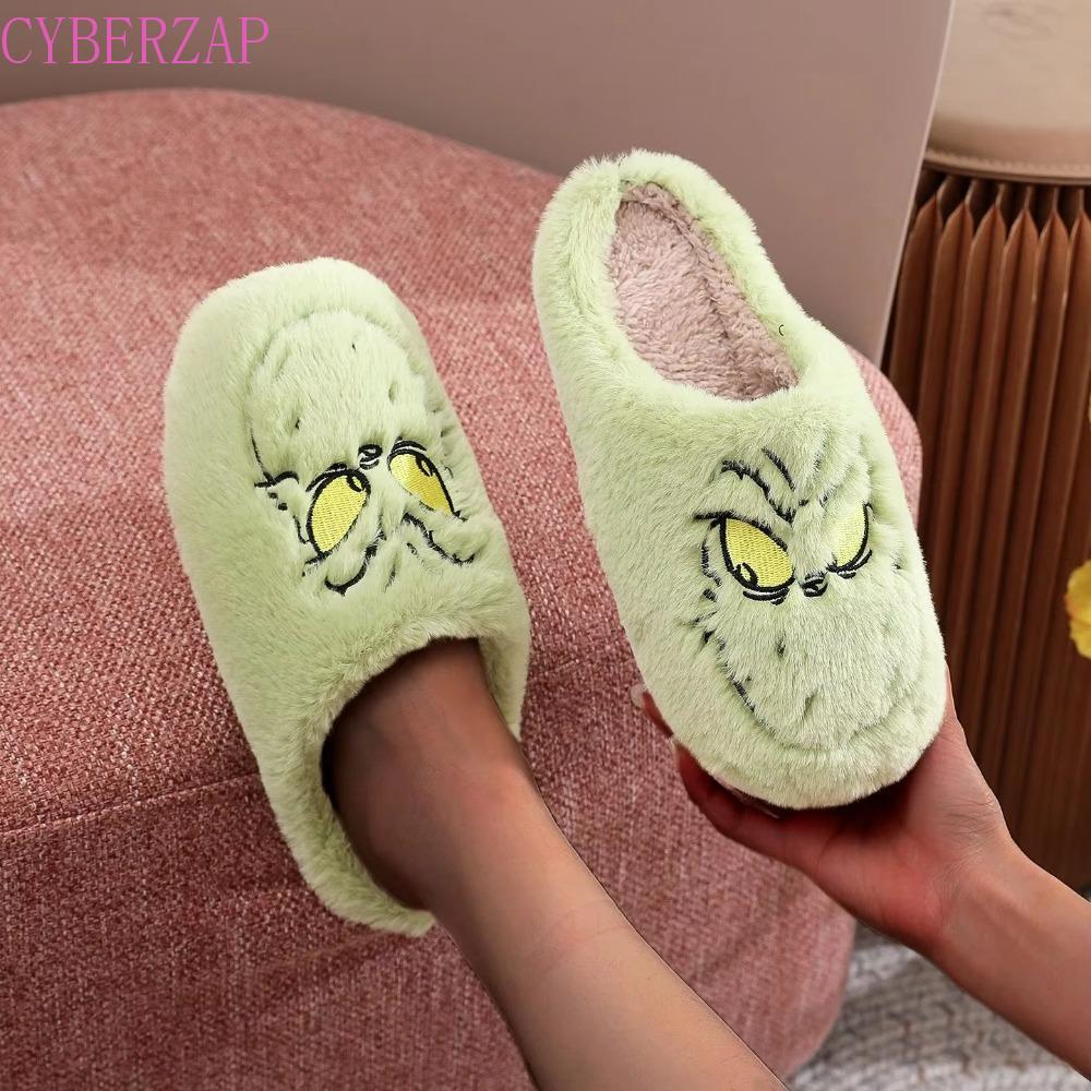 CYBERZAP Warm Home รองเท้าแตะผ้าฝ้าย TPR ธีมแกล้งGrinchคริสต์มาส เหมาะสำหรับคอสเพลย์