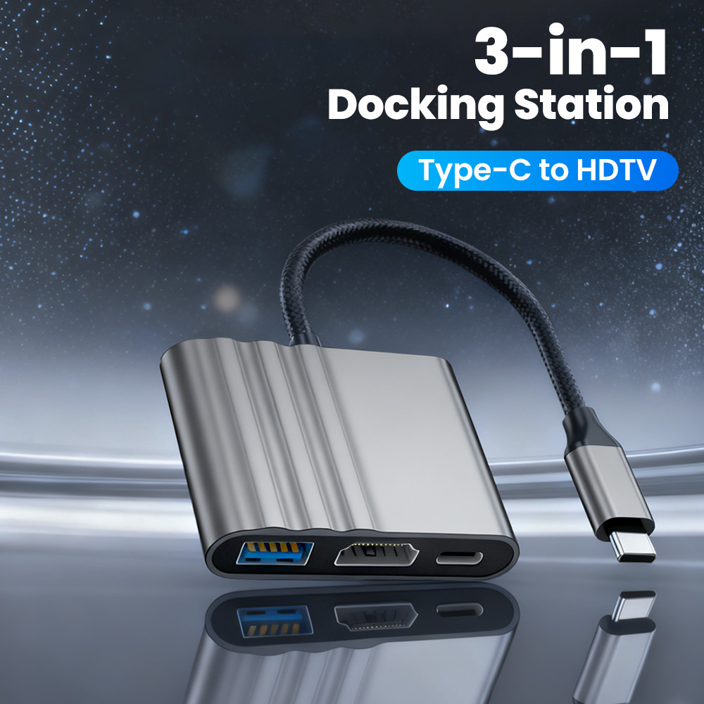 Type-C to HDTV 3-IN-1 HUB USB 3.0 Bocking Station PD ชาร์จ 4K @ 30Hz Mobile Screen Casting แท่นขยาย