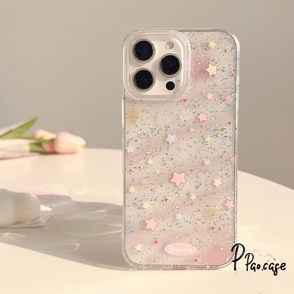 เคสไอโฟน17สำหรับ IPhone 16 17 12 13 11 15 14 Pro Max XR X XS 16 7 8 15 14 Plus แป้งฝุ่นกลิตเตอร์สีชมพูสวย ปกกันกระแทก