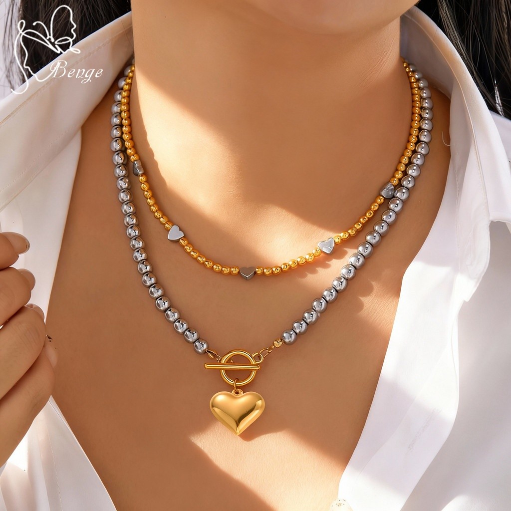 สร้อยคอมากกว่าสองเส้น แบรนด์ Benge Heart OT Clasp ในสไตล์ Y2K สไตล์ Dainty สำหรับผู้หญิง สวยงามและน่