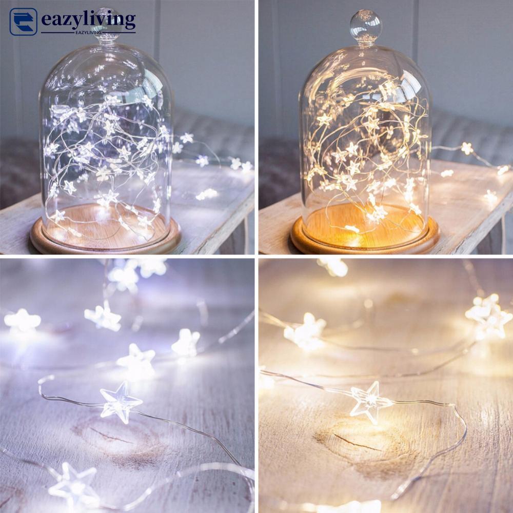 EAZYLIVING 1 M/2 M/5 M Star ทองแดง String ตกแต่งห้อง LED Fairy ไฟคริสต์มาส Xmas ตกแต่ง Garland LED S