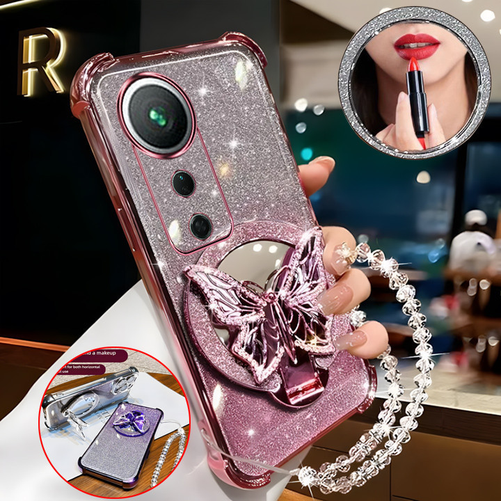 เคสโทรศัพท์ 3G สําหรับ Vivo V50 V50 Lite, แป้งประกาย, สี่มุม, เปลือกนิ่ม, ป้องกันการตก, ผีเสื้อ, กระจกแต่งหน้า