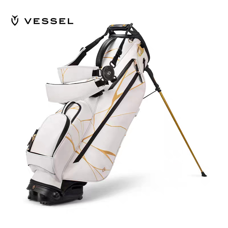 สไตล์ใหม่ VESSEL ถุงกอล์ฟ PlayerIVpro ปักสีดําทองผู้ชายผู้หญิงน้ําหนักเบากระเป๋า 30 ซม.