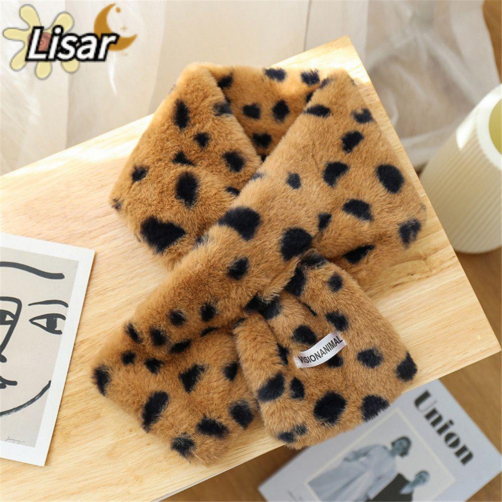 LISAR ผ้าพันคอผ้ากํามะหยี่หนาอบอุ่นหญิง สวมใส่ง่าย Hairy Leopard Dot