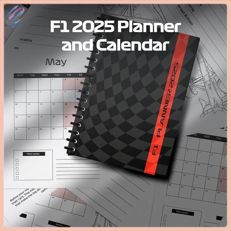 F1 2025 Planner และปฏิทิน, Planner พร้อมการออกแบบ F1 Track, Spiral Bound,Monthly Planner พร้อม Passi
