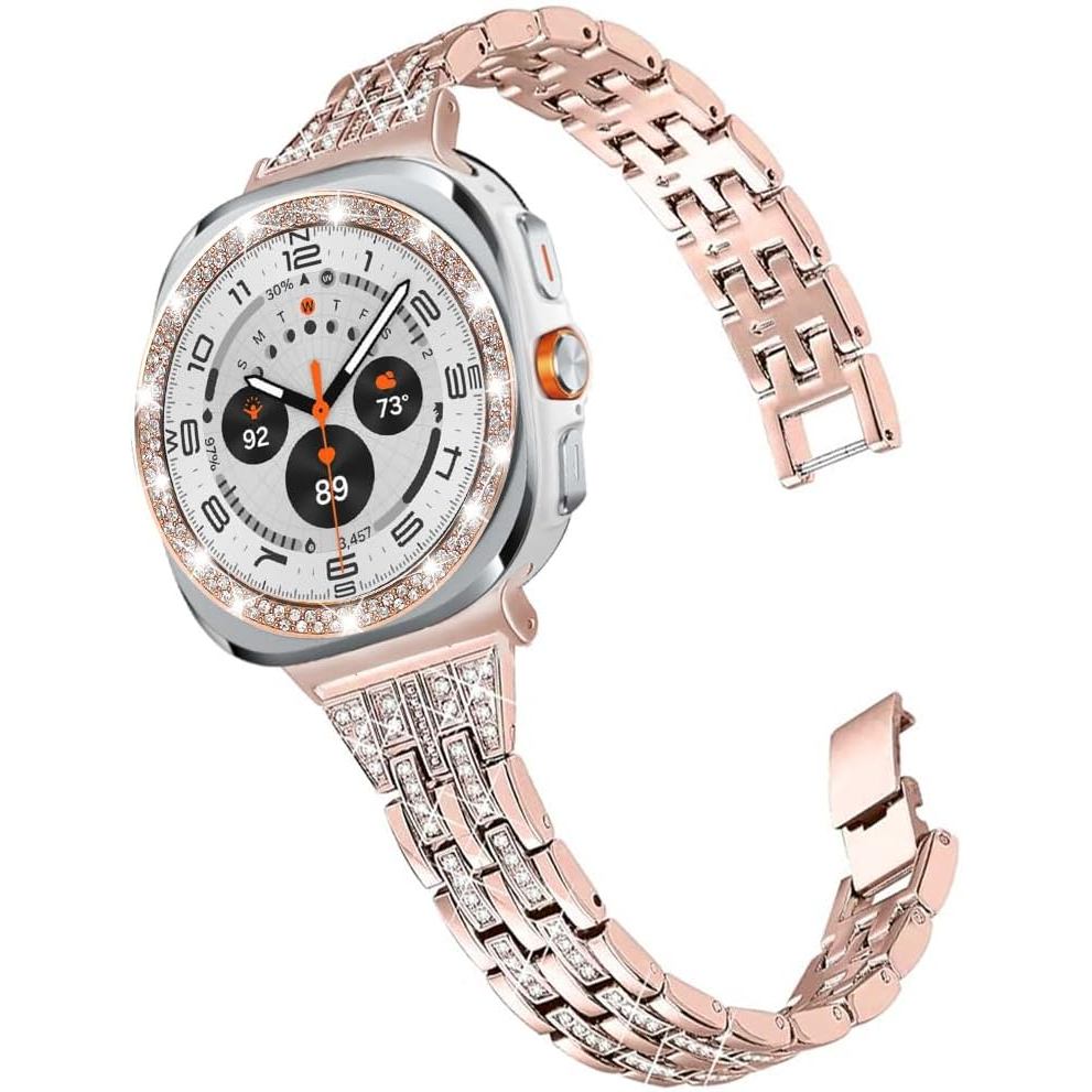 Bands และ Bezel Cover ใช้งานร่วมกับ Samsung Galaxy Watch Ultra 47 มม., Bling Rhinestone สายโลหะเพชรส