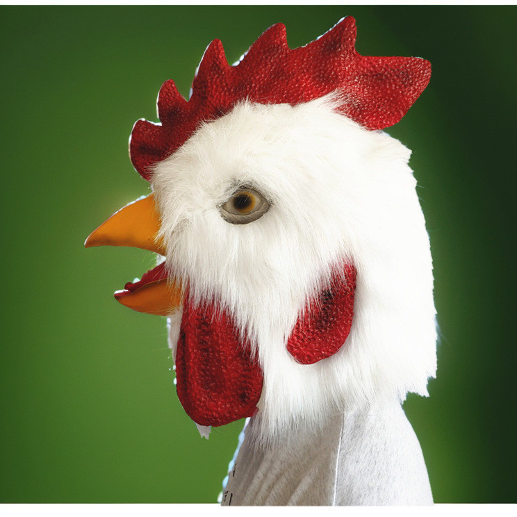 ใหม่สีขาวตุ๊กตา Cock หมวก Latex หน้ากาก Cock สัตว์ตลกแต่งตัว COS ฮาโลวีน Ball หน้ากาก KB9W
