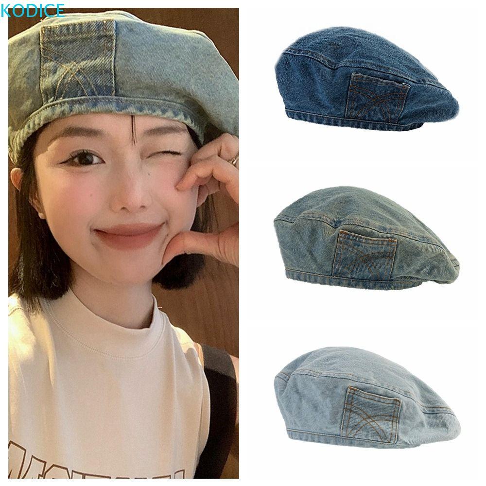 KODICE หมวกเบเรต์ยีนส์ สไตล์เกาหลี-retro สำหรับ streetwear
