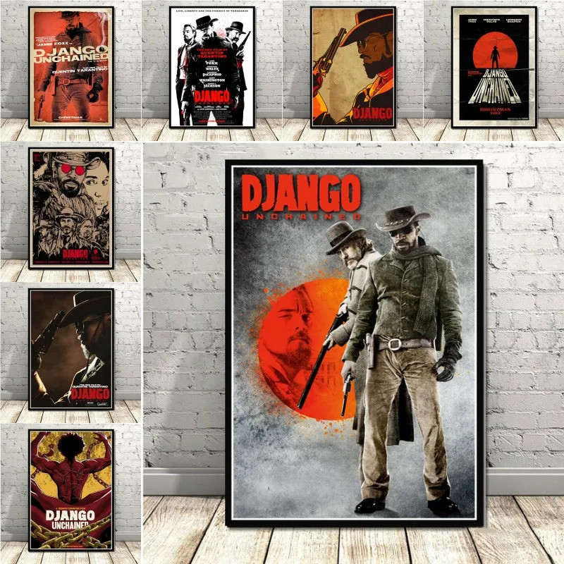 โปสเตอร์และพิมพ์ Quentin Tarantino Django Unchained ภาพยนตร์คลาสสิกฟิล์ม Art ภาพวาดภาพผนังสําหรับห้อ