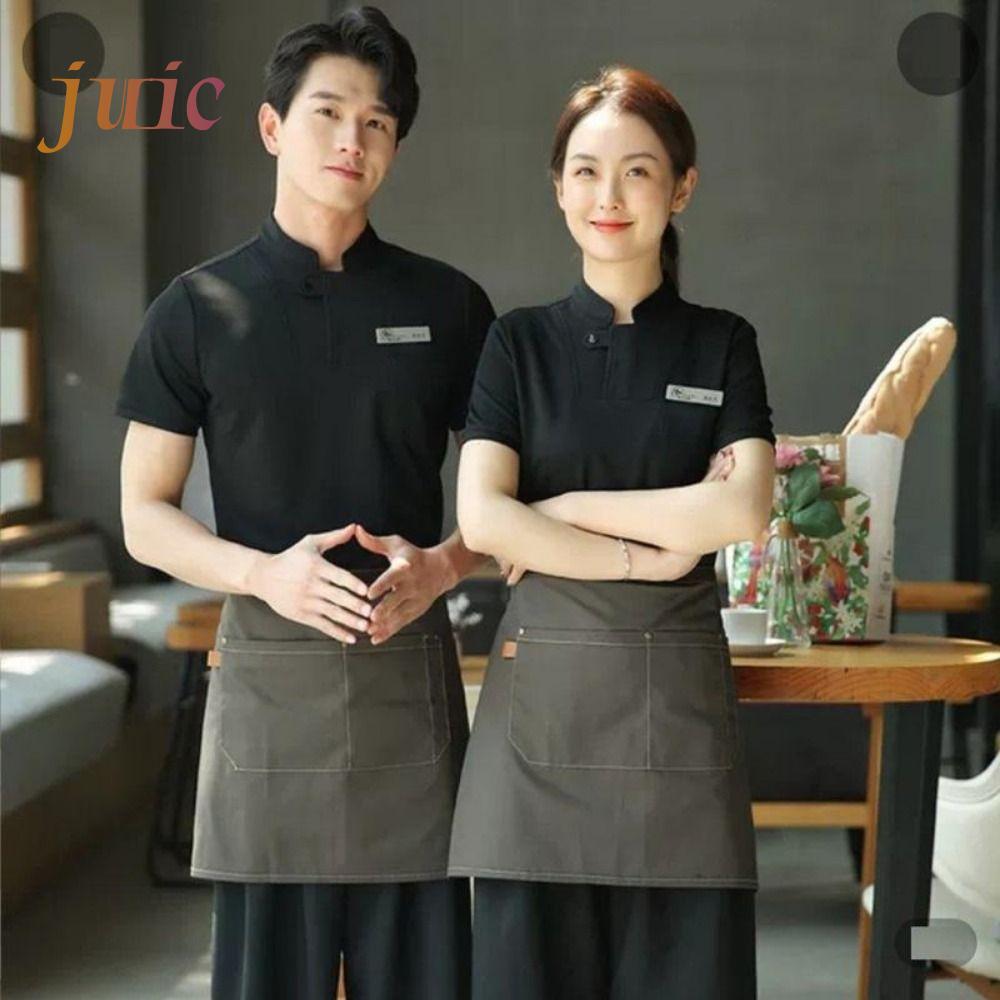 ผ้ากันเปื้อนพนักงานน้ําผลไม้ผ้าใบกับกระเป๋าผ้ากันเปื้อนครึ่ง, ห้องครัวสีทึบสั้นกันน้ําบริกรเครื่องแบบร้านกาแฟโรงแรมเชฟ