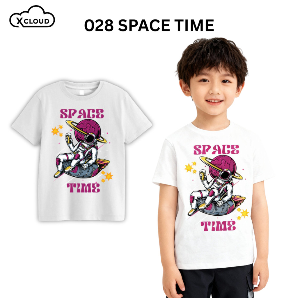 Xcloud เสื้อยืดเด็กลาย Astronaut Space Time Motif เสื้อผ้าเด็กผู้ชาย&เด็กผู้หญิง เสื้อเด็กลาย อายุ 1