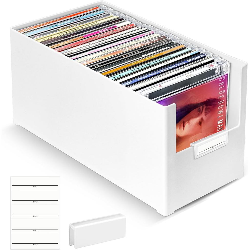 CD Storage Box, Stackable Plastic CD Organizer, Hold Up to 25 CDs, CD Storage Case for desk and Shel