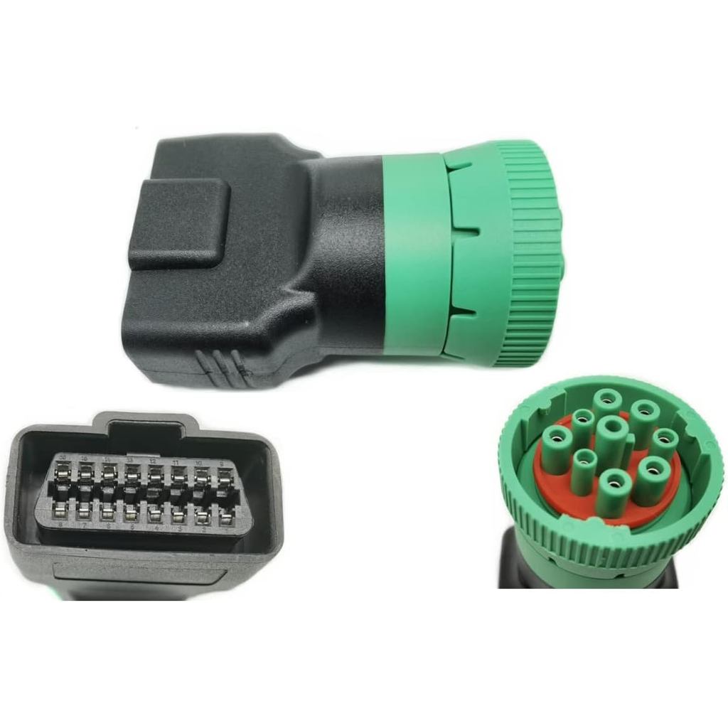 Type 2 Green 9pin J1939 to OBD2 16pin J1962 Female Adapter