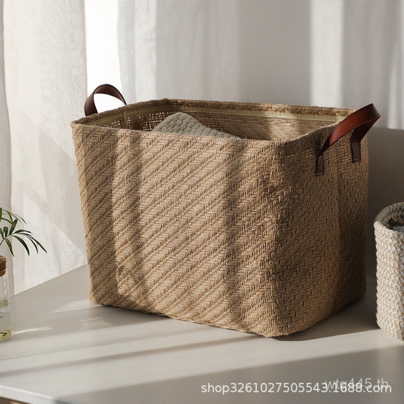 กล่องเก็บของ Sundries Jute Book กล่องเก็บผ้าเรียบง่ายจัดเก็บพับอเมริกันตู้เสื้อผ้าตะกร้าเก็บ R5GW