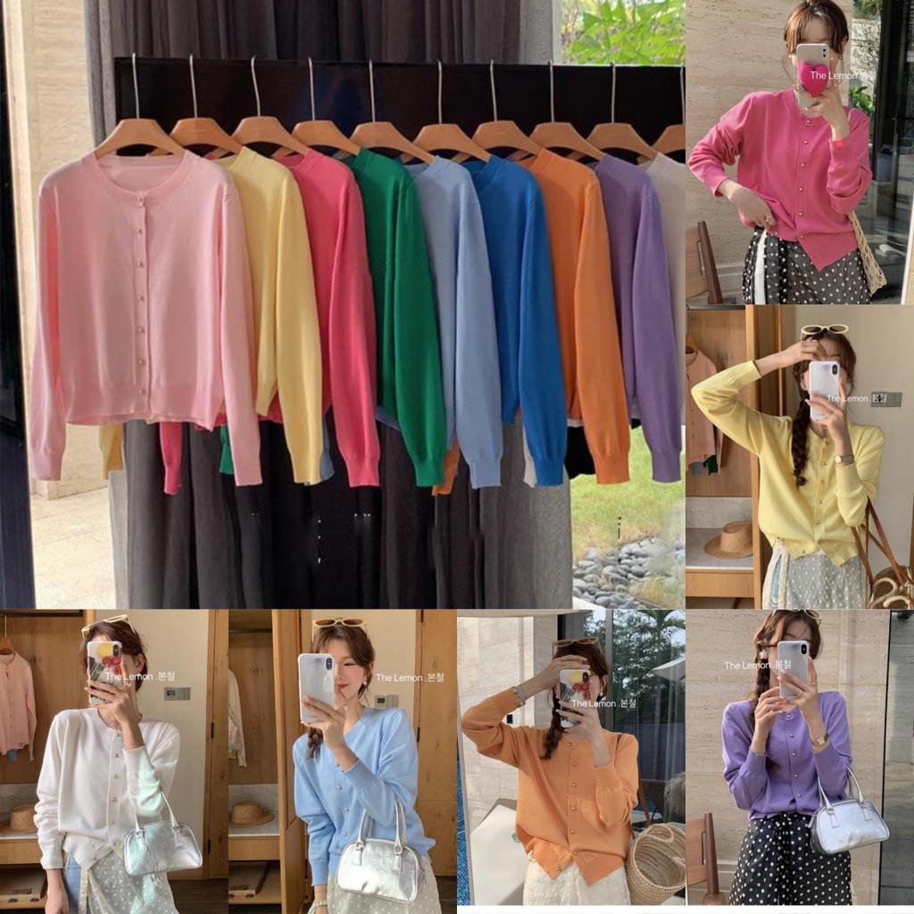 Chili Koko เสื้อแขนยาวไหมพรมผู้หญิง เสื้อคาร์ดิแกนถักคอกลมสั้นกระดุมแถวเดียวสำหรับผู้หญิง เสื้อถักสไตล์เกาหลี X601