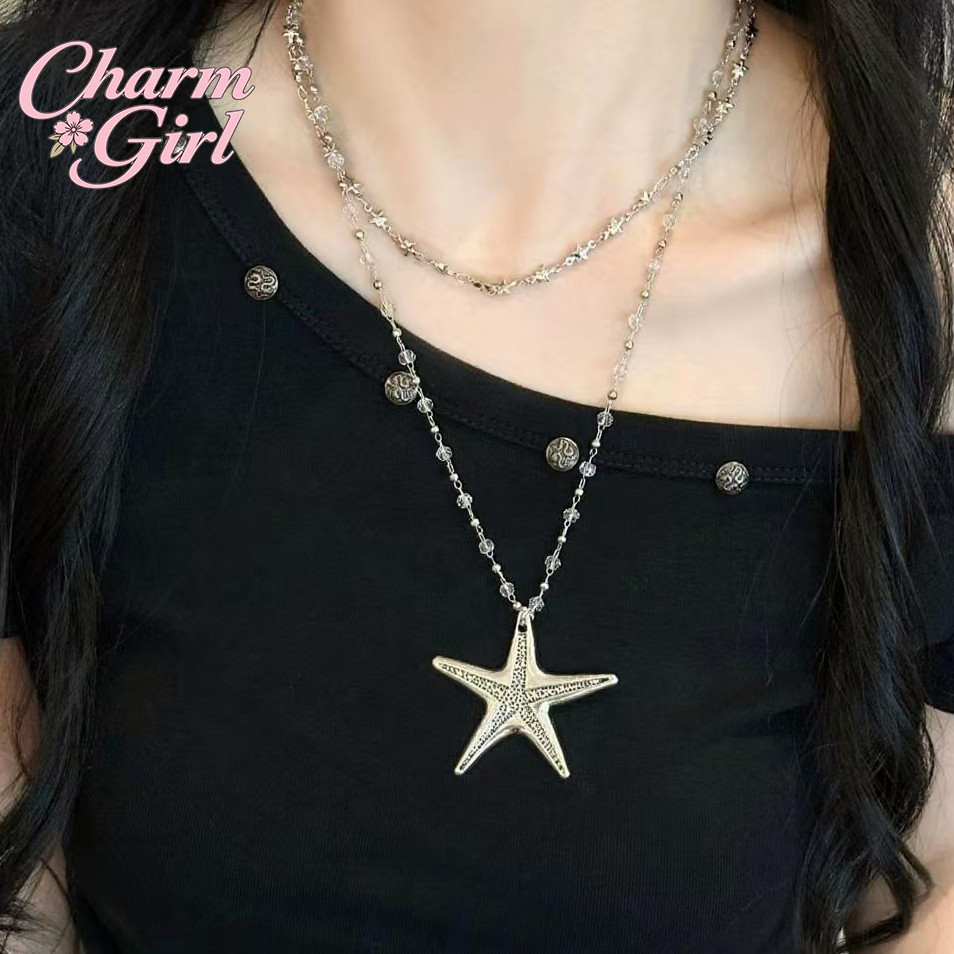 CharmGirl-สร้อยคอ โลหะ วินเทจ จี้รูปดาว หลายชั้น หรูหรา สร้อยคอ Y2K ส่งไวจากไทย