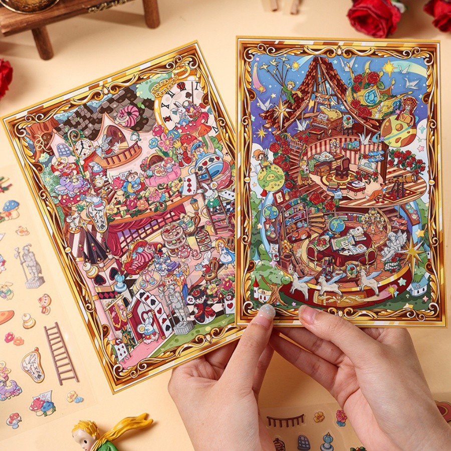 กรอบรูป Fairy Tale 3D สติ๊กเกอร์ภูมิทัศน์สามมิติ PET Dreamy DIY สติ๊กเกอร์ตกแต่งแฮนด์เมด