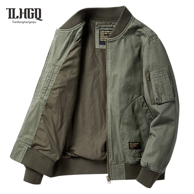 TLHGQ แจ็คเก็ตสำหรับฤดูใบไม้ผลิและฤดูใบไม้ร่วง ทรงหลวม สบาย ๆ มาพร้อมกระเป๋าซิป