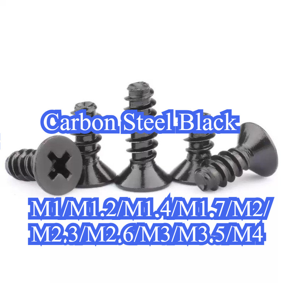 KB cross countersunk head หางแบน self-sting สกรูของเล่นเหล็กคาร์บอนสีดํา, สกรูไฟฟ้า M1-M4THP-MB