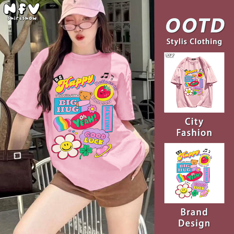 [จัดส่งตลอด 24 ชั่วโมง] NFV มาใหม่ ลายพิมพ์การ์ตูนแอนิเมชัน คอกลมแขนสั้น ทรงหลวม ใส่สบาย YG1600