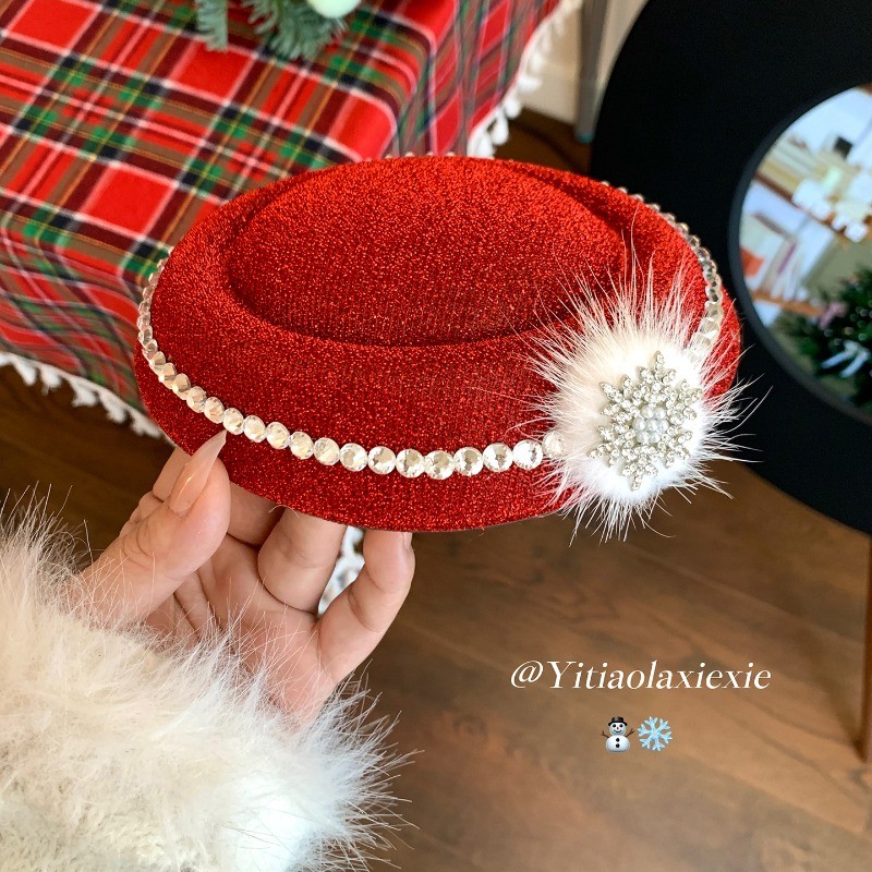 หมวกคริสต์มาสประดับเพชรแฟลช กิ๊บรูปแมว สำหรับตกแต่งผมในวันหยุด - รูปที่ 3