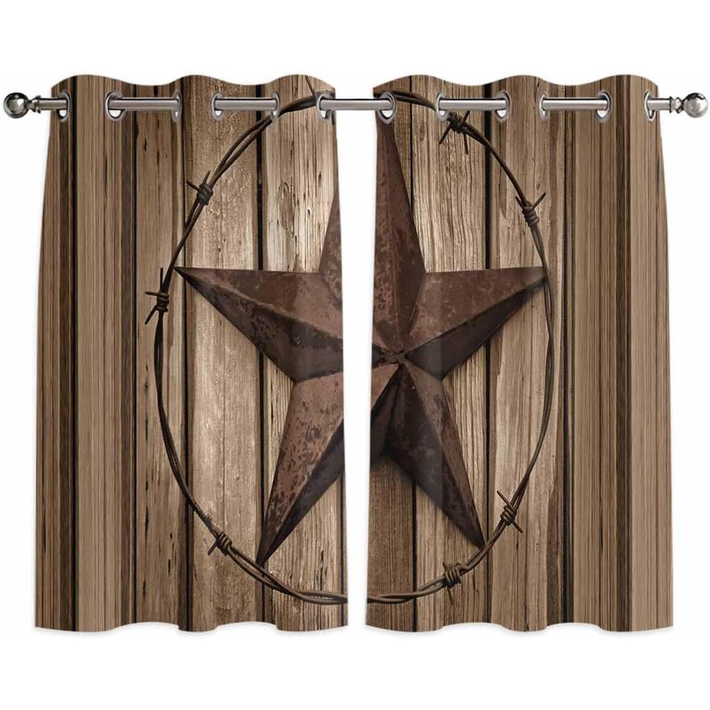 ไม้ Western Texas Star Kitchen Blackout ผ้าม่านหน้าต่าง Treatment, 2 แผงชุดสําหรับ Kitchen Cafe Offi