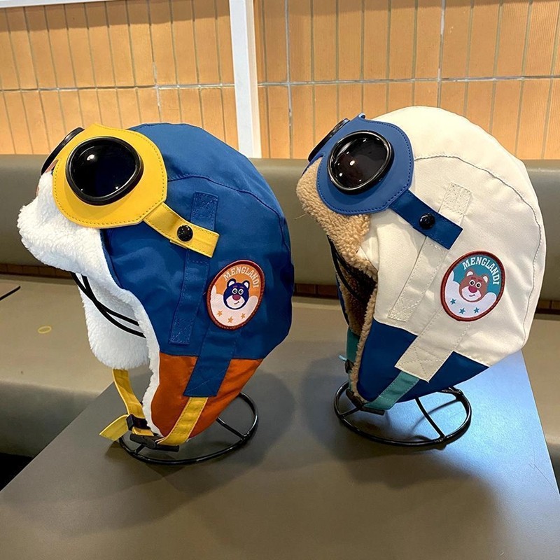 Kids Aviator Hat with Ear Flaps - Winter Warm Fur-Lined Windproof Pilot Cap for Boys Girls, Children