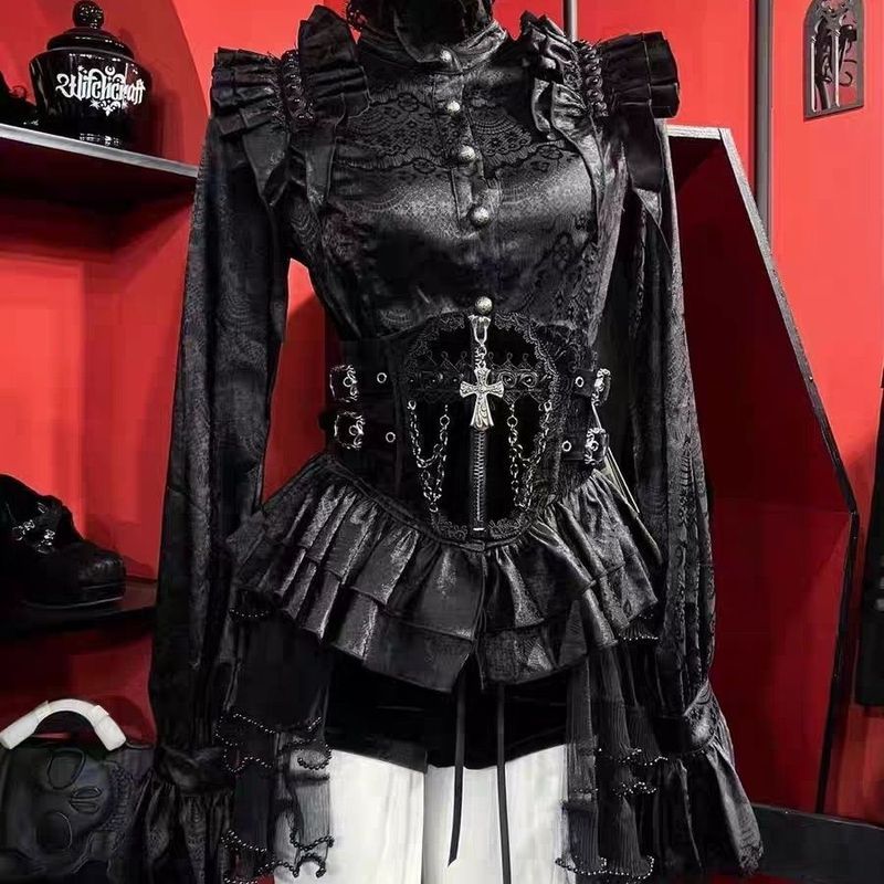 Demon Fashion Gothic Dark Agaric Edge Stand Collar Shirt