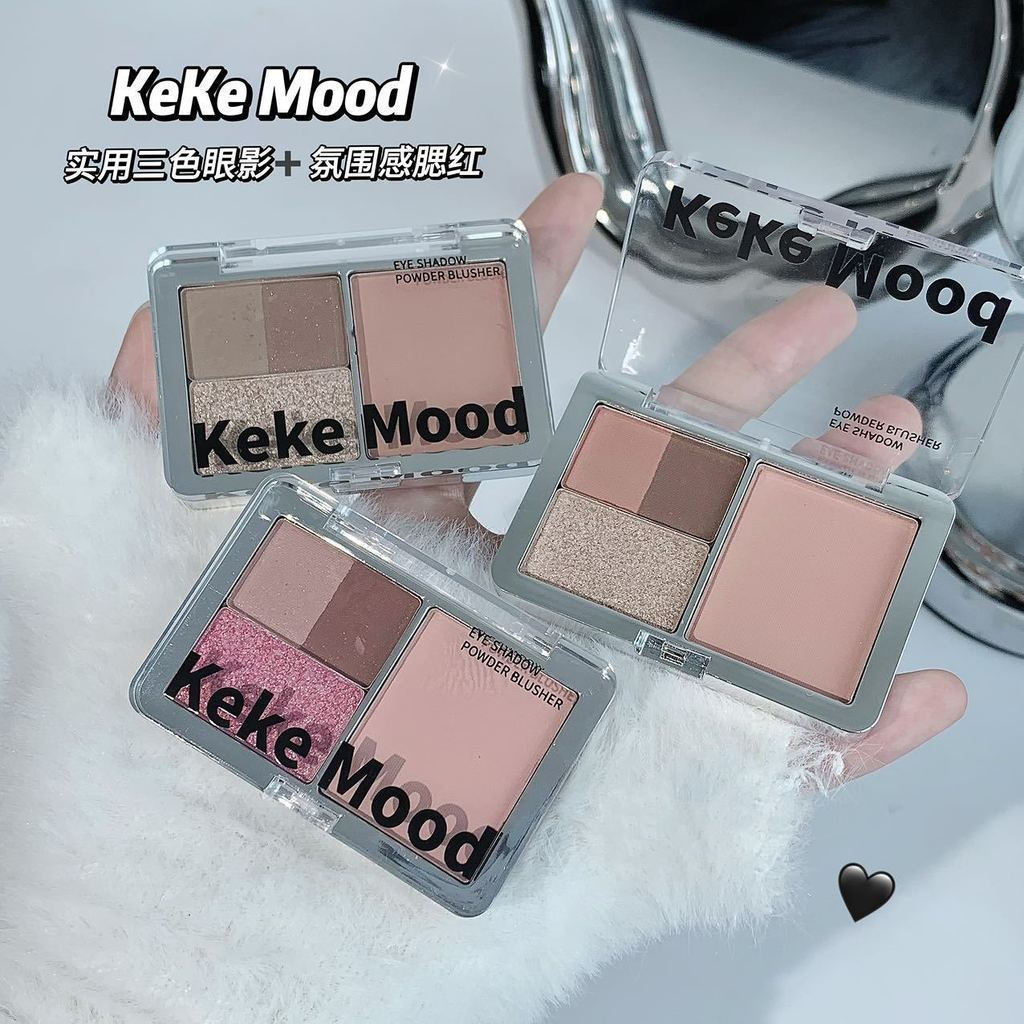 พร้อมสต็อก kekemood Mini Four-Color Eyeshadow Blush All-in-One Palette ราคาถูก Easy-to-Color Pink Br