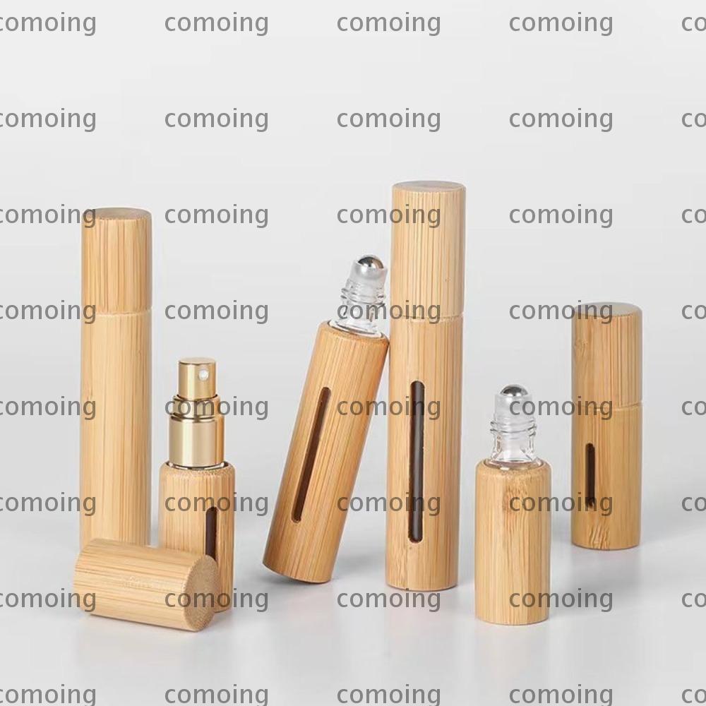 ขวดลูกกลิ้ง COMOING พร้อมลูกกลิ้งสแตนเลส 3ml/5ml/10ml/15ml ม้วนไม้ไผ่บนขวด, ชุดเดินทางขนาดเล็กแบบพกพ